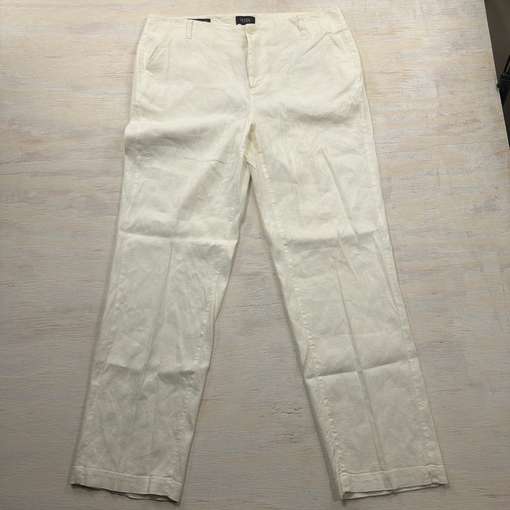 NYDJ Pants Marilyn Straight 10 Linen Blend Five Pocket White Womens